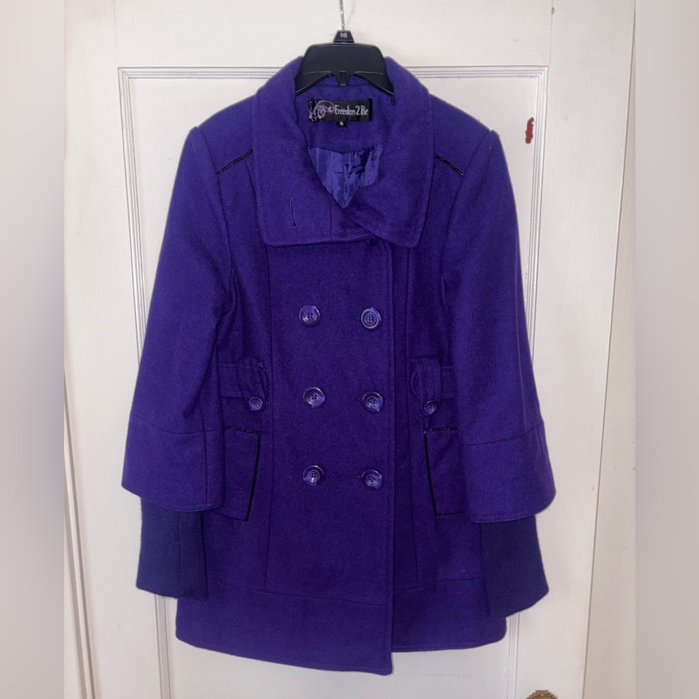 Vintage womens’ S wool blend purple double breasted peacoat by freedom 2 be